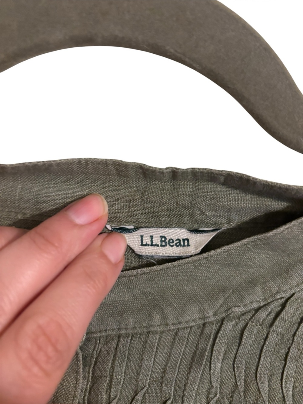 L.L. Bean Green Peasant 100% Linen Top Plus Size - Picture 4 of 7